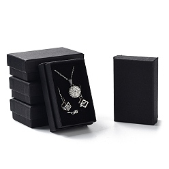 Black Cardboard Paper Jewelry Set Boxes, with Black Sponge, for Jewelry and Gift, Rectangle, Black, 8x5x2.7cm