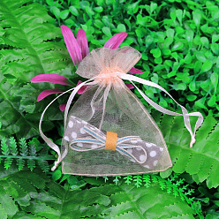 Misty Rose Rectangle Organza Drawstring Bags, 9x7cm