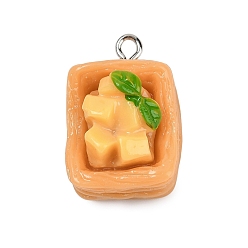 Персиковый Слойка Непрозрачные подвески смолы, имитация еды, манговый хрустящий, с платиновыми железными петлями, розовые, 25.5x16.5x12 мм, отверстие : 2 мм