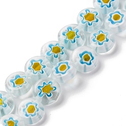 Прозрачный Handmade millefiori lampwork beads strands, плоско-круглые, прозрачные, 10x3.5 мм, отверстие : 0.8 мм, около 38 шт / нитка, 14.65'' (37.2 см)