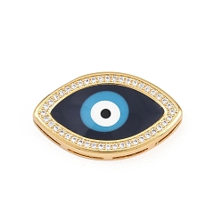 Horse Eye Латунные микропаве из кубического циркония с эмалированными бусинами, злые глаза, долговечный, стойки покрытие, без свинца и без кадмия, лошадиный глаз , 15x27x5 мм, отверстие : 6.5x1.3 мм