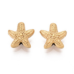 Настоящее золото 18K 304 бусины из нержавеющей стали в форме морских звезд, ионное покрытие (ip), реальный 18 k позолоченный, 10x10x4 мм, отверстие : 1.4 мм