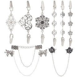 Argent Antique 9pcs 9 styles pinces à pull en alliage vintage, clip de col cardigan, formes mixtes, argent antique, 1 pc / style
