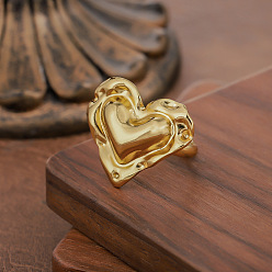 Золотой 304 текстурированные кольца на пальцах из нержавеющей стали, сердце, золотые, 20 мм