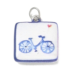 Bicycle Bedruckte Messing-Emaille-Anhänger, Platin Farbe, Fahrrad, 19x16.5x3 mm, Bohrung: 3.8 mm