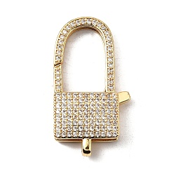 Настоящее золото 18K Застежки-клешни из прозрачной латуни с кубическим цирконием, без кадмия, без никеля и без свинца, прямоугольные, реальный 18 k позолоченный, 37x19.5x6.5 мм, отверстие : 4.5x2 мм