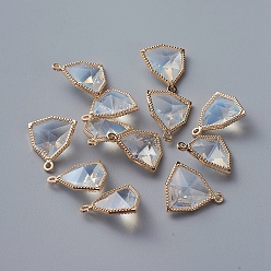 Снежный Стеклянные подвески, с фурнитурой Berzel с открытой спиной из экологически чистого сплава, граненые, треугольные, золотой свет, снег, 17x14.5x7 мм, отверстие : 1.2 мм