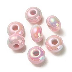 Misty Rose UV Plating Rainbow Iridescent Acrylic Beads, Two Tone, Rondelle, Misty Rose, 13.5~14x8.5~9mm, Hole: 4.5mm