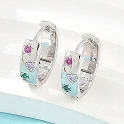 Platino Micro latón allanan pendientes de aro de óxido de circonio cúbico, estrella con patrón de corazón, sin plomo y el cadmio, chapado en rack, larga duración plateado, Platino, 16x15x5 mm