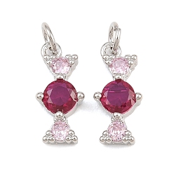 Platinum Brass Micro Pave Fuchsia Cubic Zirconia Pendants, Bowknot Charms, Rack Plating, Long-Lasting Plated, Lead Free & Cadmium Free, Platinum, 15.5x7x4mm, Hole: 3mm