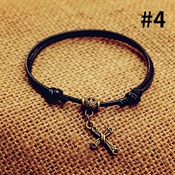 Cross Пляжные браслеты из сплава с регулируемыми вощеными шнурками для женщин, античная бронза, крестик, внутренний диаметр: 2~5 дюйм (50~126 мм)