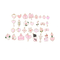 Pink Подвески из сплава с эмалью ко дню святого валентина, разнообразные, золотой свет, розовые, 9~29x8~20x2~3 мм, отверстие : 1.6~2.5 мм, 30 шт / комплект