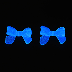 Light Sky Blue Transparent Luminous Acrylic Beads, with Glitter Powder, Glow in the Dark, Bowknot, Light Sky Blue, 24x32x8mm, Hole: 2mm, about 238pcs/500g