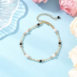 Черный Браслеты из бисера из окрашенного натурального малайзийского нефрита для женщин, с ракушечным жемчугом и стеклянным витым горном, чёрные, 8-1/4 дюйм (21 см)