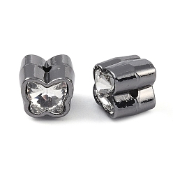 Black Alloy Beads, with Rhinestone, Butterfly, Black, 10x11x13mm, Hole: 1.6mm