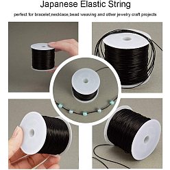 Black Japanese Flat Elastic Crystal String, Elastic Beading Thread, for Stretch Bracelet Making, Black, 0.8mm, about 60m/roll.