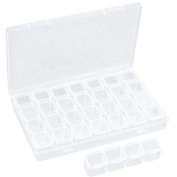 Прозрачный Прямоугольные полипропиленовые (полипропиленовые) контейнеры для хранения бусинок, с откидной крышкой и 28 решетками, каждая строка имеет 4 сетки, для бижутерии мелкие аксессуары, прозрачные, 17.5x11x2.5 см