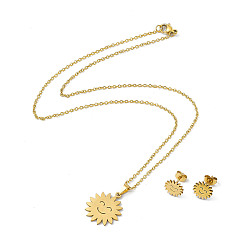 Золотой 304 комплект украшений из нержавеющей стали для женщин, подвесные ожерелья и серьги, солнце, золотые, 17.52 дюйм (44.5 см), 9.5 мм, штифты : 0.6 мм