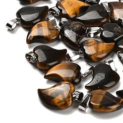 Тигровый глаз Природных тигровый глаз подвески, с 201 вывод из нержавеющей стали, сердце, 22x15~16.5x6 мм, отверстие : 5x7 мм