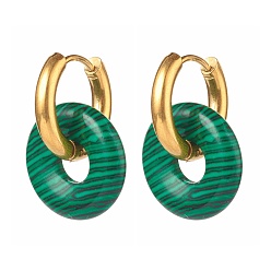 Малахит Серьги-кольца с подвесками ручной работы из синтетического малахита, с 304 обручем из нержавеющей стали, овальные, 27 мм, штифты : 1 мм