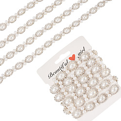 Платиновый & Серебристый Железные цепочки-чашки с цветочным узором и стразами, с пластиковой имитацией жемчуга, аксессуары для костюма, с карточной бумагой, Платина и серебро, 13x6 мм