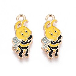 Золотистый Подвески из эмали и сплава, очарование пчел, золотой свет, золотые, 20x9x1 мм, отверстие : 1.8 мм