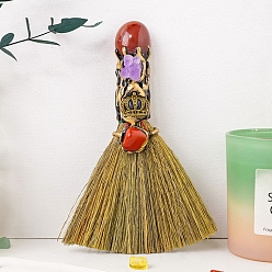 Red Agate Новый натуральный красный агат катящийся камень метла ручная работа кристалл необработанный камень ручная работа волшебная метла украшение на Хэллоуин оптовая продажа, 160~170 мм