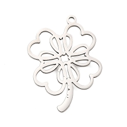 Нержавеющая Сталь Цвет Антикоррозийные 304 подвески из нержавеющей стали, лазерная резка, клевер очарование, цвет нержавеющей стали, 22.5x18.5x1 мм, отверстие : 1.2 мм