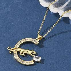 Leopard Ожерелья с подвеской из латуни с микропаве и прозрачным кубическим цирконием для женщин, реальный 18 k позолоченный, леопард, 17.80 дюйм (45.2 см)