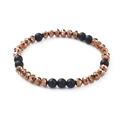 (946F)Морозный цвет внутри  Жонкиль / Непрозрачная зеленая подкладка Граненые Rondelle гальванического стекла стрейч-браслеты, с круглыми бусинами из натурального агата, с медным покрытием, 2-1/8 дюйм (5.5 см)