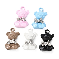 (52) Непрозрачная лаванда Подвески из сплава аэрозольной краски, мишка с подвеской-бантом, с ABS имитации жемчуга, стойки покрытие, долговечный, платина, разноцветные, 25x16x7 мм, отверстие : 2.6 мм