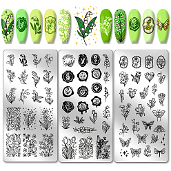 May Lily of the Valley Шаблоны для нейл-арта своими руками из нержавеющей стали, шаблонный инструмент, прямоугольные, майский ландыш, 12x6 см, 3 шт / комплект