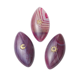 Индиго 3шт. 3 стили окрашенные натуральные бразильские агаты кабошоны, конский глаз с латунными солнечными звездами, лунными ломтиками, золотые, индиговые, 39~39.5x19~20x6.5~7 мм, 1 шт / стиль