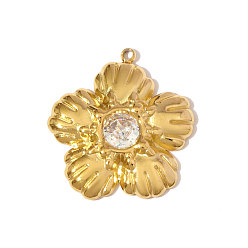 Настоящее золото 18K 304 подвески из нержавеющей стали с кубическим цирконием, , ионное покрытие (ip), реальный 18 k позолоченный, 24x22 мм