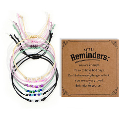 Mixed Color Adjustable Glass Seed Beaded Friendship Braided Bracelet Sets, Multi-Strand Adjustable Stackable Bracelets, with Paper Display Cards, Mixed Color, 11.02 inch(28cm), 6pcs/set