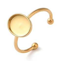 Настоящее золото 18K Ионное покрытие (IP) 304 Компоненты открытого манжетного кольца из нержавеющей стали, настройка кольца колодки, овальные, реальный 18 k позолоченный, лоток : 8x10 мм, 1.5 мм, регулируемый