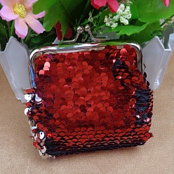 Красный Кукольная сумочка трапециевидной формы из нетканого материала, с железным каркасом для кошелька платинового цвета и пайетками, принадлежности для американских кукол, красные, 70x90 мм