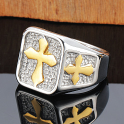 Platin & golden Edelstahlring, Kreuz, Platin & golden, us Größe 13 (22.2 mm)
