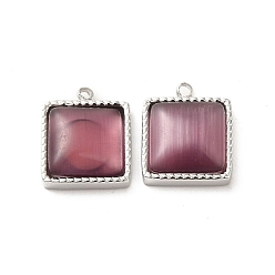 Фиолетовый 304 прелести нержавеющей стали, с кошачий глаз, Сакурные прелести, реальный 14 k позолоченный, фиолетовые, 14.5x12x5.3 мм, отверстие : 1.4 мм