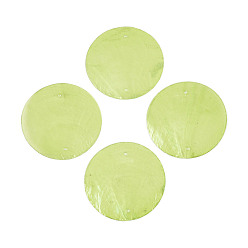 Зелено-Желтый Окрашенные распылением натуральные подвески с соединителем оболочки Capiz, ссылки на диски, зеленый желтый, 49x1 мм, отверстие : 1.5 мм