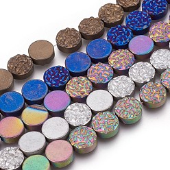 Mixed Color Electroplated Non-magnetic Synthetic Hematite Beads Strands, Beads Strands, Frosted, Flat Round, Mixed Color, 10x4mm, Hole: 1mm, about 40pcs/strand, 15.94 inch(40.5cm)