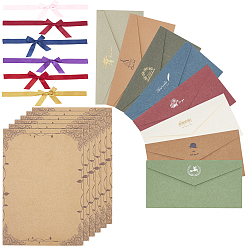 Color mezclado Sobre de papel de estilo occidental retro vintage, cinta de raso de poliéster bowknot, papel de escribir kraft dorado, color mezclado, 22x10.9 cm, 40 pcs