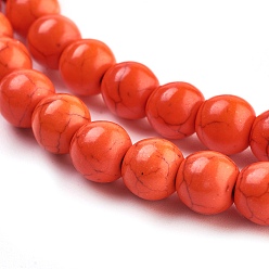 Orange Red Synthetic Turquoise Beads Strands, Dyed, Round, Orange Red, 8mm, Hole: 1mm, about 50pcs/strand, 15.35 inch