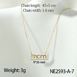 Слово Ожерелья с подвесками из латуни с микропаве из разноцветных кубических цирконий ко Дню матери, золотые, слово мама, 17.72 дюйм (45 см), Кулон : 26x9 мм