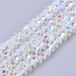 Clear AB Electroplate Glass Beads Strands, AB Color Half Plated, Faceted, Bicone, Clear AB, 3.5x3mm, Hole: 0.7mm, about 125~130pcs/strand, 15.94 inch(40.5 cm)