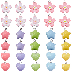 (52) Непрозрачная лаванда 60 шт 3 стили подвески из непрозрачной смолы, с петлей, разнообразные, разноцветные, 17~26x15.5~23x5~9.5 мм, отверстие : 2 мм, 20 шт / стиль