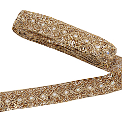 Bois Solide Ruban à sequins en polyester brodé ethnique, burlywood, 1-3/4 pouces (45 mm)