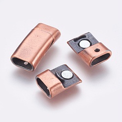 Red Copper Tibetan Style Alloy Magnetic Clasps with Glue-in Ends, Rectangle, Red Copper, 25x12.5x8mm, Hole: 1.5mm and 4.5x10mm