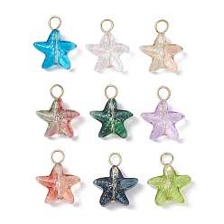 Золотой Морская звезда градиент цвета краска для выпечки прозрачные стеклянные подвески, с 304 петлями из нержавеющей стали с плоскими головками, золотые, 18.5x15.5x7 мм, отверстие : 3.5 мм