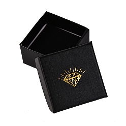 Черный Картонные бумажные коробки для колец на палец, подарочная упаковка, с губкой внутри, квадратный, чёрные, 5x5x3 см